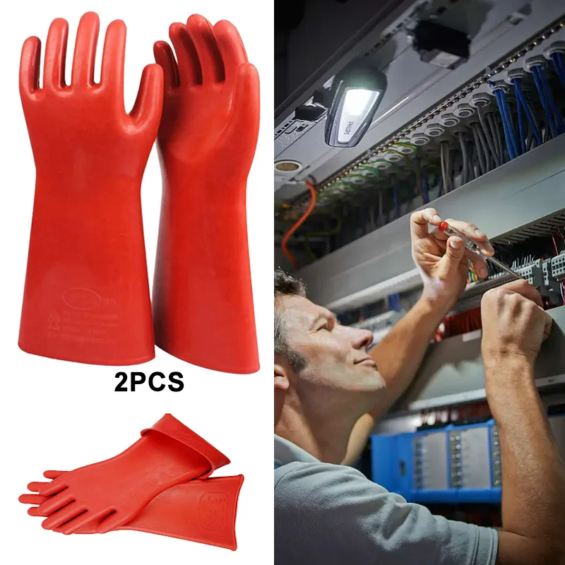 1 Pair Anti-electricity Protect 12kv High Voltage Electrical Insulating Gloves Rubber Electrician Safety Glove