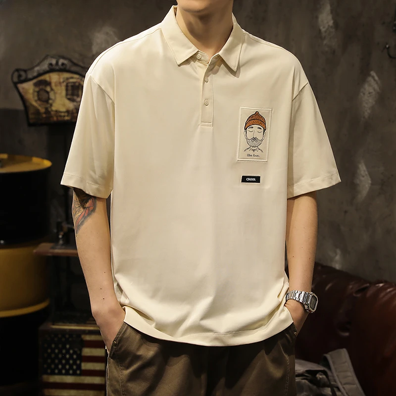 

Japanese retro simple casual Polo shirt men's light artistic sense lapel loose short-sleeved T-shirt boys new summer trend