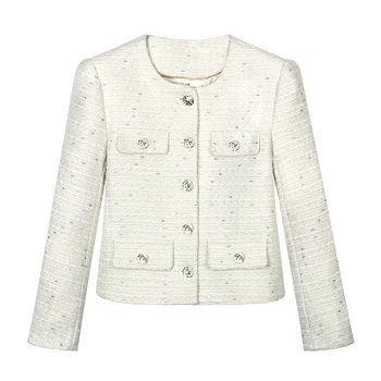 Veste en tweed à col rond pour célébrités, design de tempérament haut de gamme, noble, léger, luxe, nouveau style à la mode, 2025
