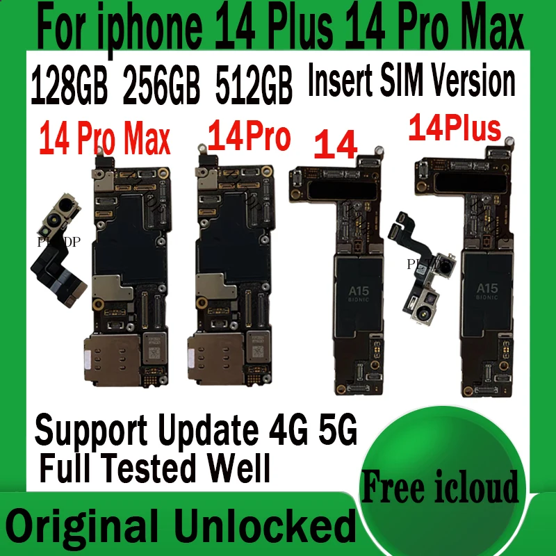 

For iPhone 14 14 Plus 14 Pro Max Motherboard 128GB 256GB 512G Plate With/No Face ID Support Update Original Unlocked Logic Board