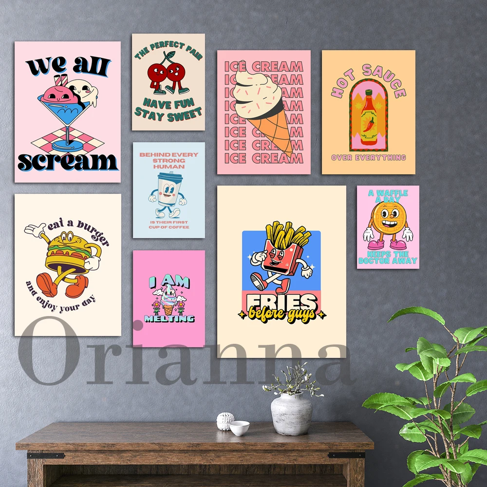 

Kitchen Wall Art Poster, Food Art Print,Hamburg, Milk Tea, Ice Cream, Pizza, Cocktail,Girly Print, Kitchen Decor Canvas Painting