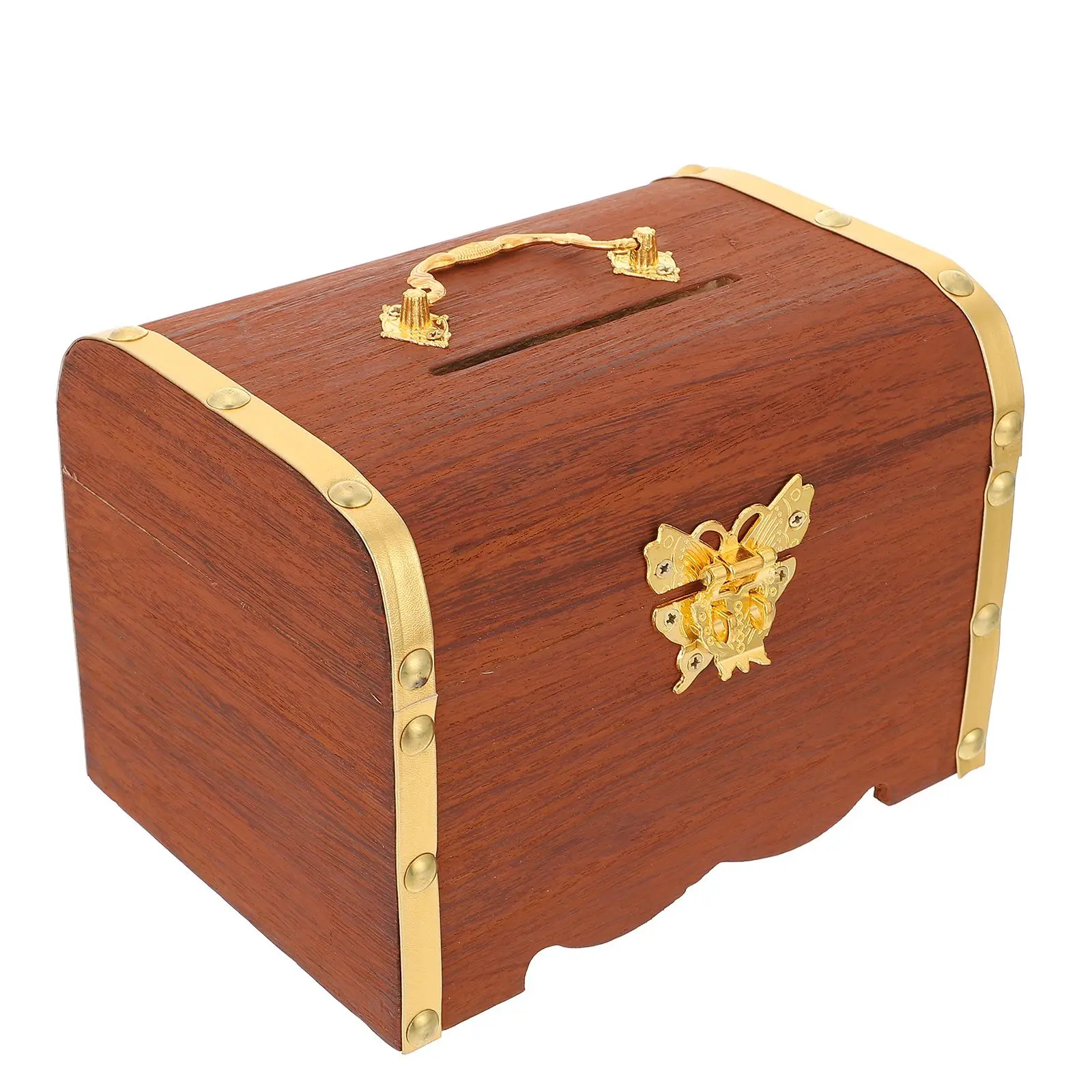 Letter Wooden Treasure Chest Kids Piggy Bank Coin Boxes Organizers Creative Child 3
