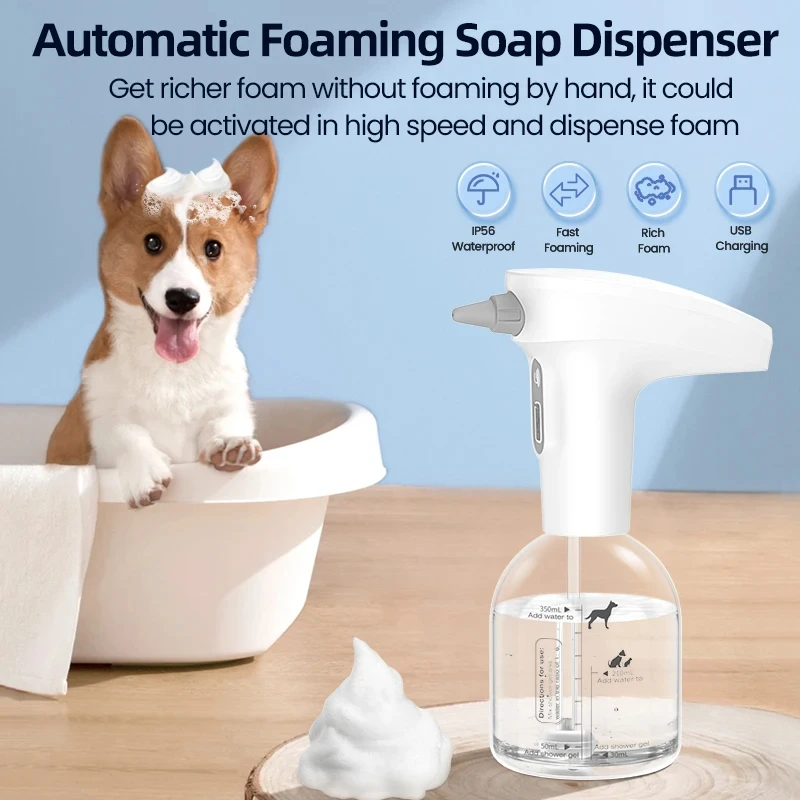 Lubeau Electric Pet Foaming Shampoo Dispenser With Brush - Rechargeable, Bubble & Spray Modes, For Dogs & Cats