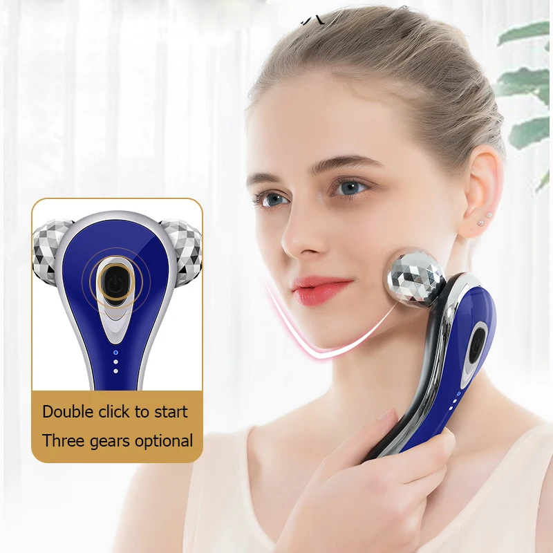 Microcurrent 3D Roller Facial Massager Device Vibration Skin Tightening