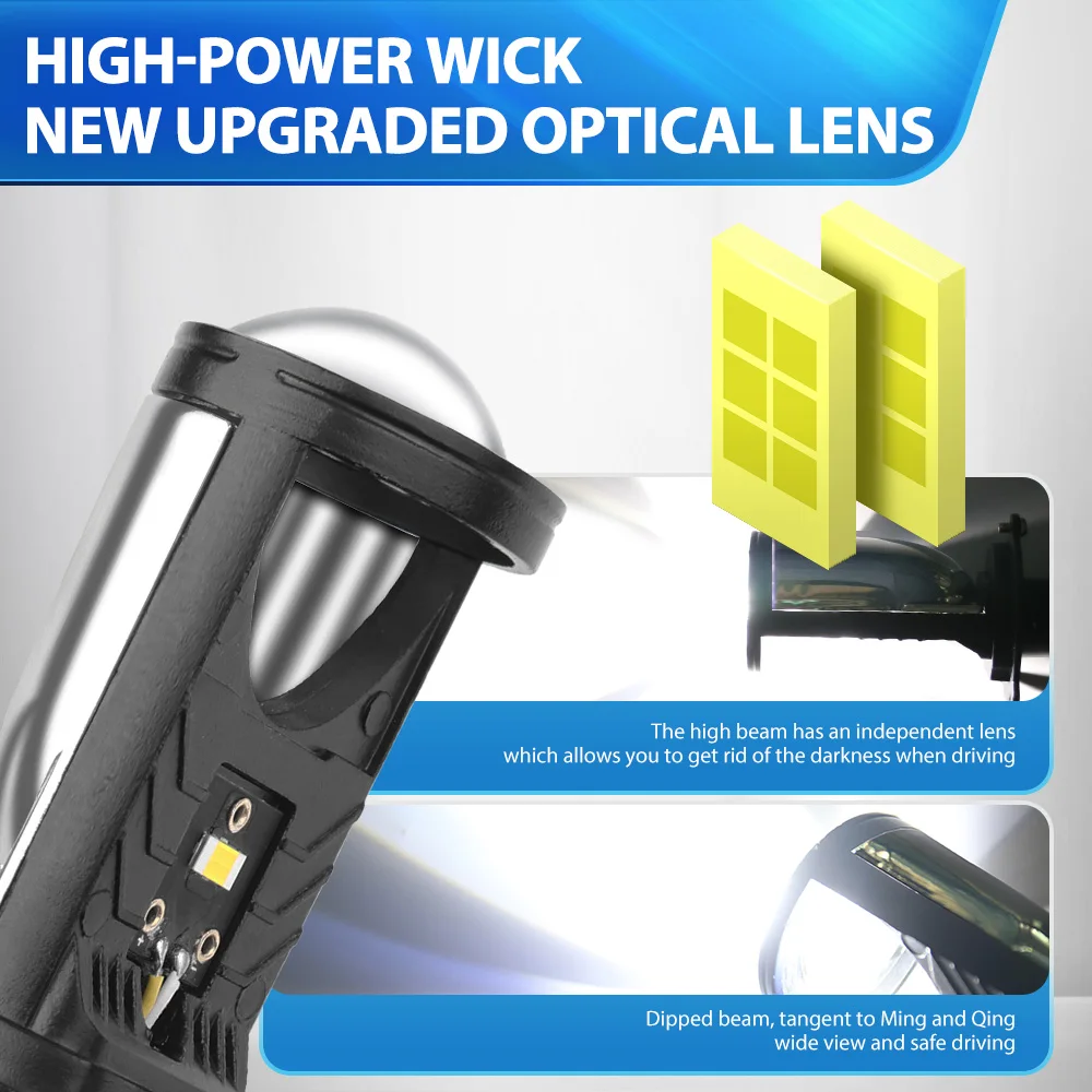 1/2Pcs H4 LED Projector Lens Auto Bulb Headlight Car 12V 6000K 30000LM Conversion Kit Hi/Lo Beam Left Hand Drive