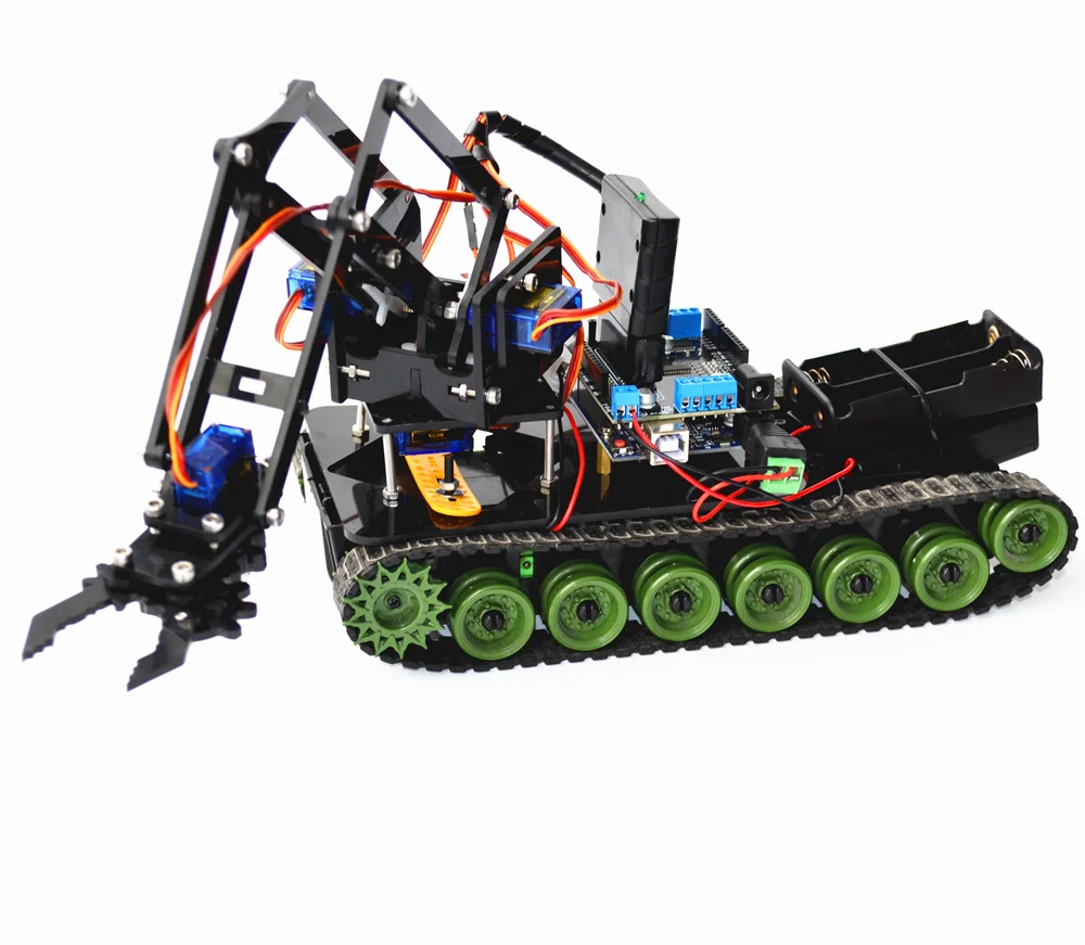 4 Dof Robotic Arm with RC Robot RC Tank Fire Extinguishing Car for Arduino UNO PS2 Handle Control Acrylic Robotic Arm Diy Kit