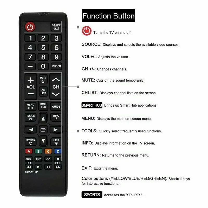 

High Quality Black Universal Remote Control Replacement For Samsung LCD LED HDTV UHD 3D Smart TVs Accessories IR Remote Control