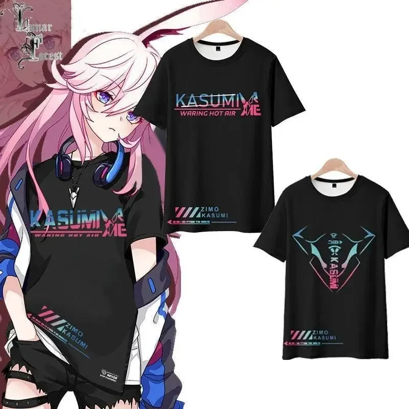 Honkai impact 3 yae sakura neon shadow print t-shirt summer round neck short sleeve popular game harajuku streetwear 2024