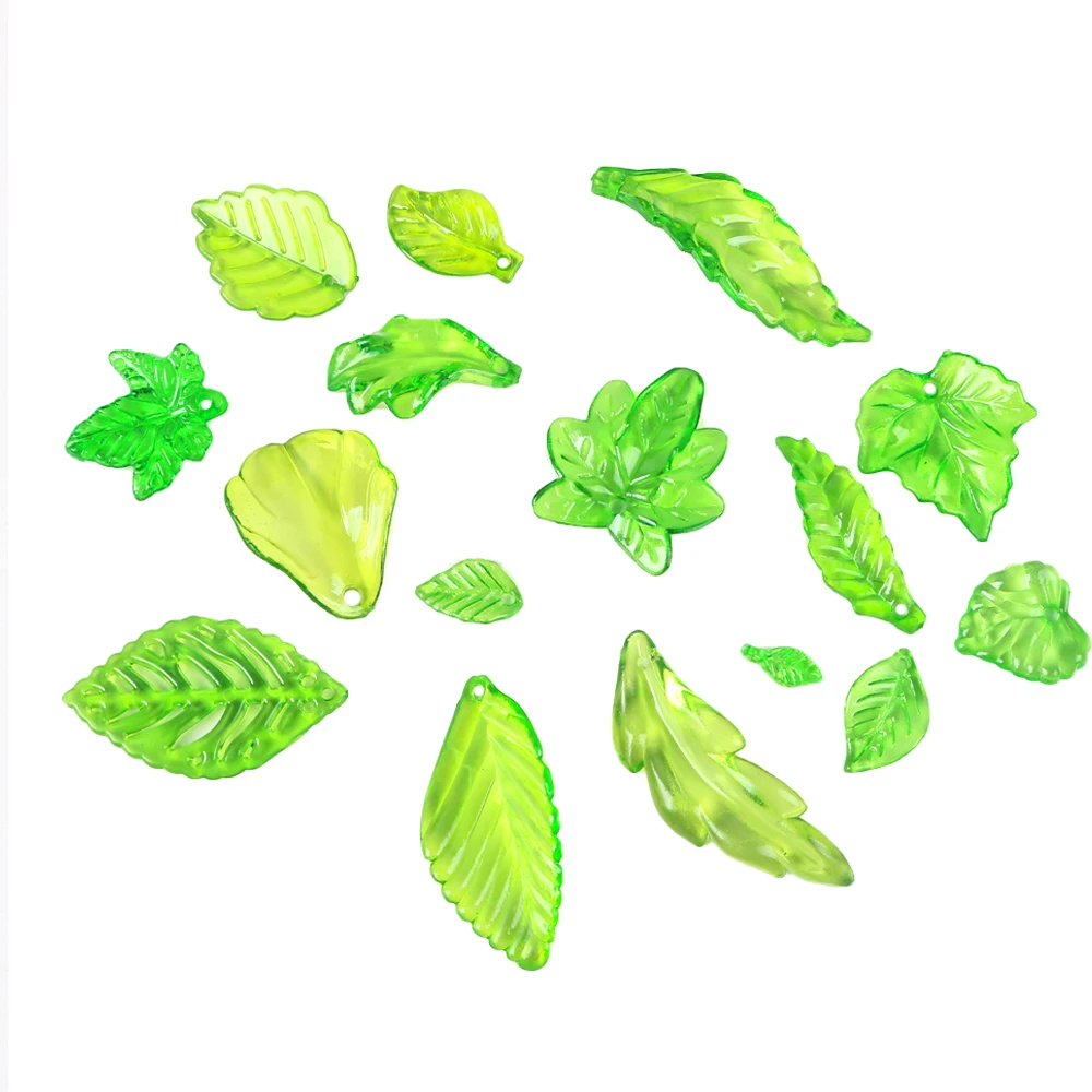 Acrylic Beads Acrylic Craft Beads 30-100pcs Green Acrylic Leaf Charms Leaves Beads Pendants Loose Bead For Diy Necklace Bracelet Clothes Jewelry Making Crafts