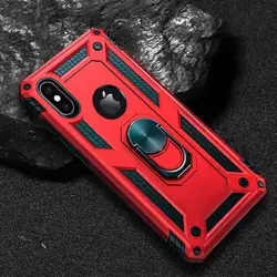 Premium Magnetic Metal Shockproof Armor Case with Silicone Bumper - iPhone XS (Red)