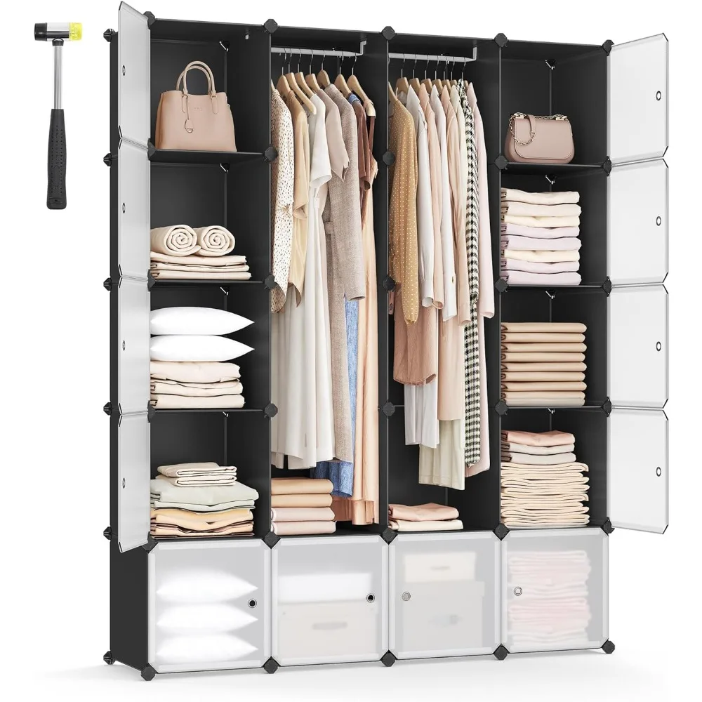 

SONGMICS Cube Storage Organzier Portable Wardrobe Closet, 12 Cubes DIY Plastic Armoire Cabinet Modular Shelves Unit
