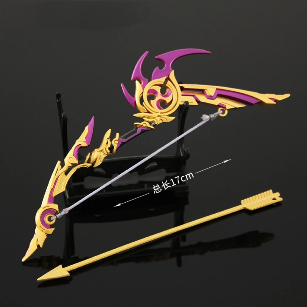 

Искусственные игрушки Genshin со стрелками и луком из сплава, модель оружия, украшение для рукоделия, Подарочный Брелок, 17 см