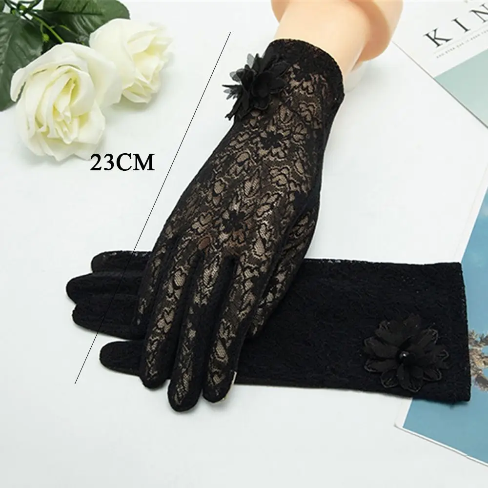 Summer Breathable Riding and Driving Flowers Mittens Sunscreen Gloves Ice Silk Lace Gloves