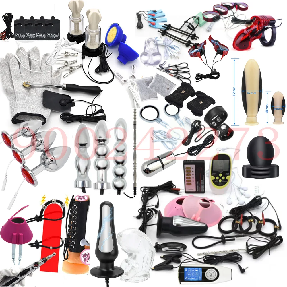 Taser Sex Toys Electric Shock Anal Vagina Plug E-stim Penis Plug Ring Cock Cage Glans Massage Nipple Clamp Labia Clip SM Roller Electro Sex Toys Electric Sex Toys