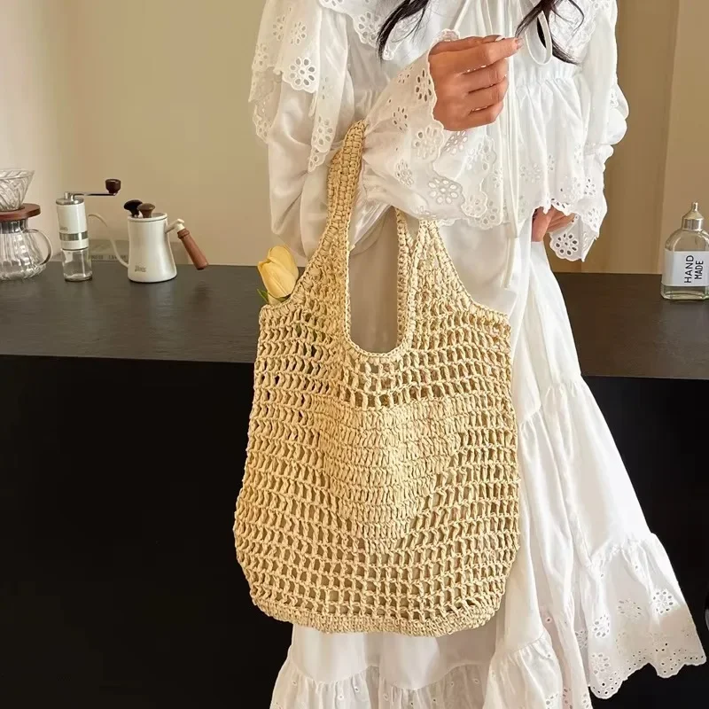 Niche Women Rattan Tote Bag Luxurious Designer Wicker Shoulder Handbag Fashion Trend Women Handbag Shopping Straw Bag Organizers 6