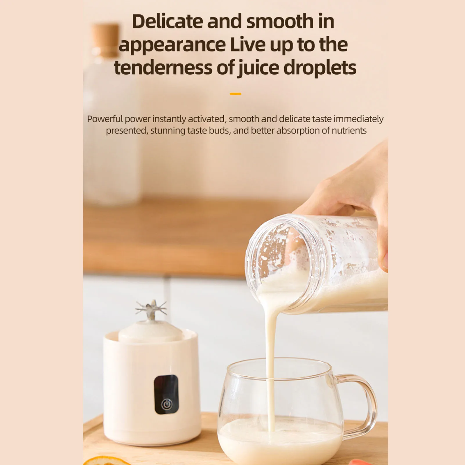 Portable Blender Cup Rechargeable Electric USB Juicer Blender 500ml Large Capacity with 1500mAh Battery for Fruit Smoothies