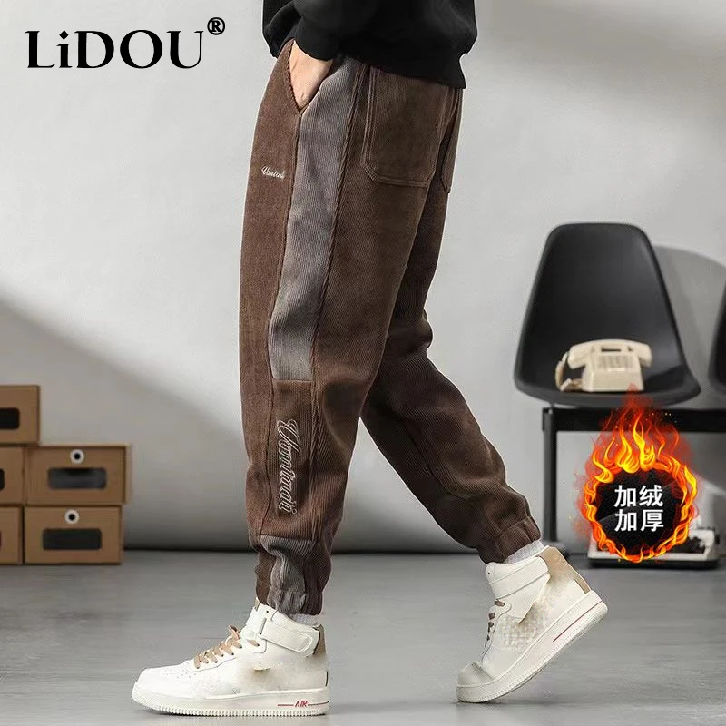 

2023 Autumn Winter New Solid Color Fashion Elastic Waist Haren Pants Man High Street Casual Loose Pocket All-match Sweatpants