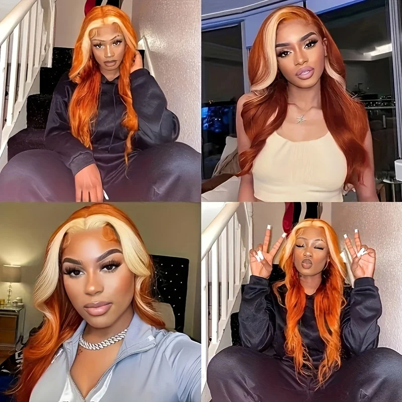 Synthetic Wig For Women Orange Wig With Golden Highlights Long Body Wavy Wigs Daily Party Halloween Use 28 Inches For Women frank zappa halloween 73 highlights 1 cd