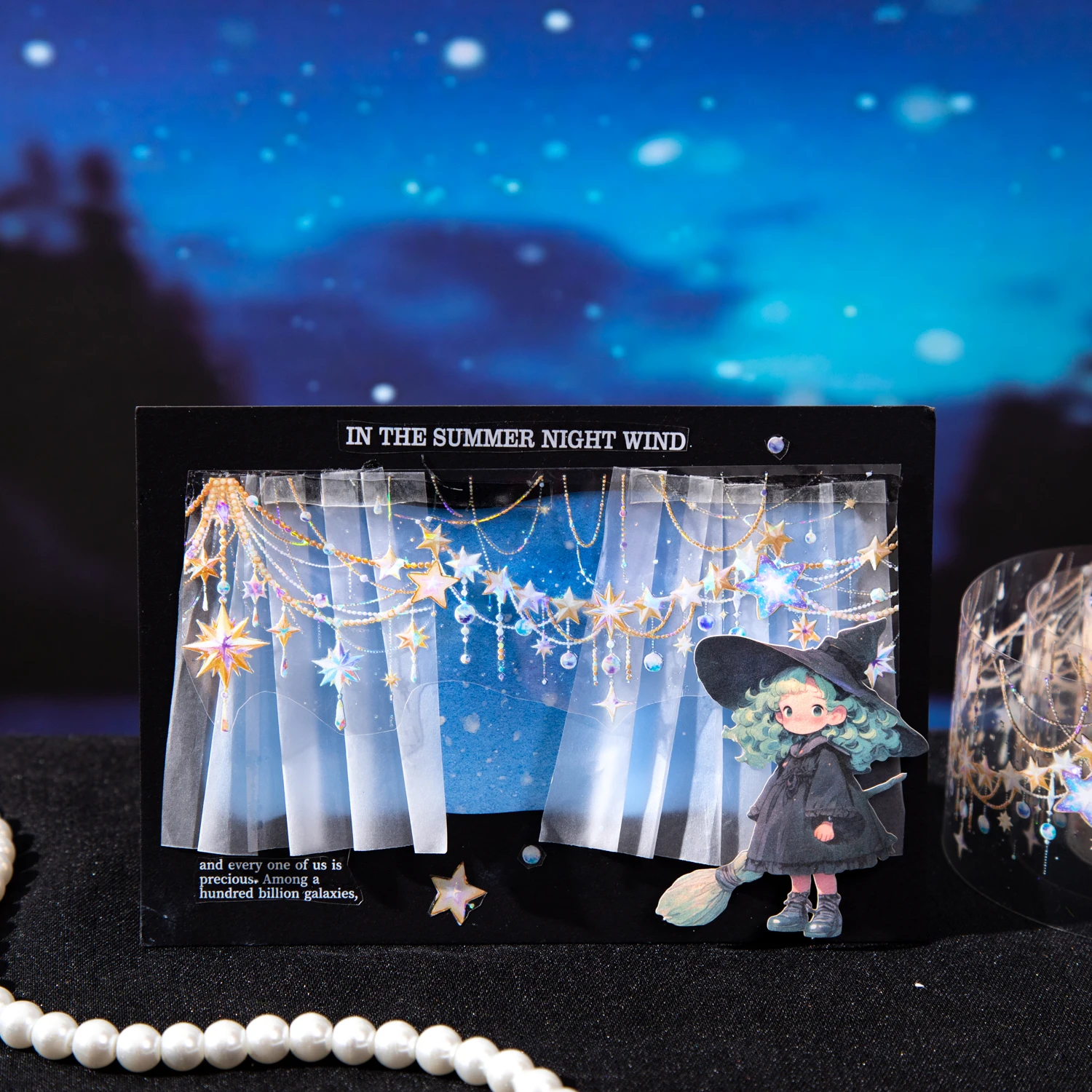 스타라이트 펜던트 체인 시리즈 빈티지 나비 라이트 풍경 PET 테이프 창의적인 DIY 저널 재료 콜라주 문구류