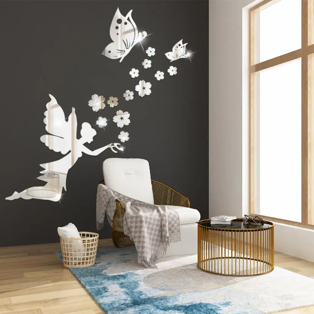 Wall Stickers Acrylic Mirror Sticker Wall Mural Paste Bedroom Decor Self-adhesive Lightweight Fairy Butterfly Household Supplies