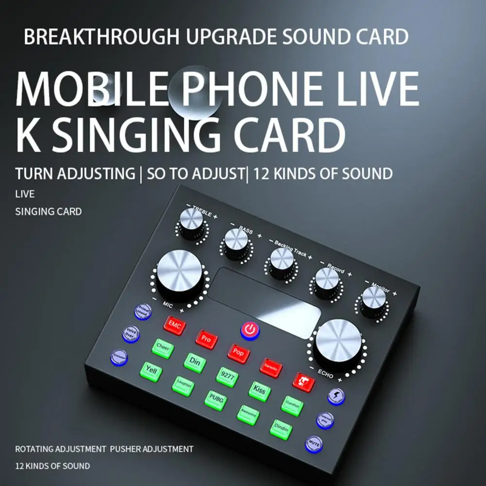 

V8S Sound Card Upgraded Multiple Sound Effect Black Live Streaming Bluetooth-compatible Voice Changer Real-time For Mobile Phone