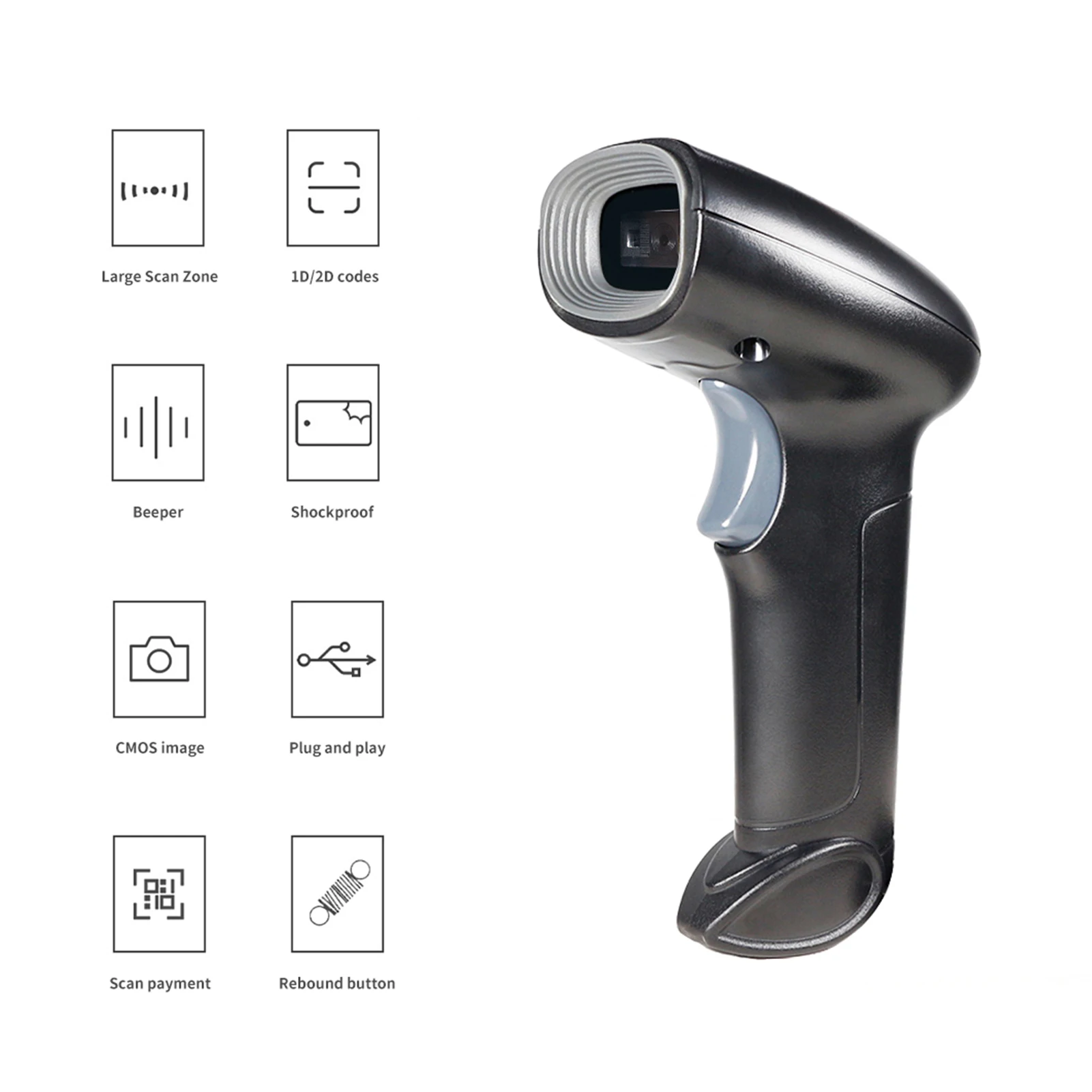 USB Barcode Scanner 1D 2D QR Handheld Wired Code Reader Stand Screen Code for Windows XP/7/8/10 Android Linux for Library Retail
