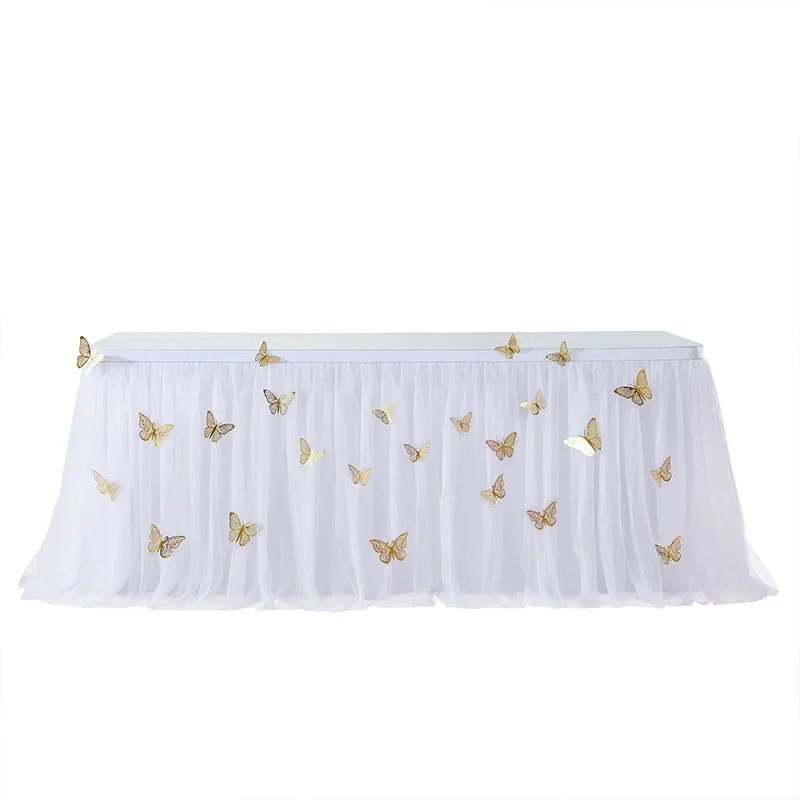 Original Color Blocking Pleated Chevron Skirt 3D Butterfly Pattern European Style Wedding Birthday Party Family Home Decoration