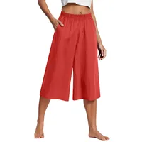 Feamle Casual and Versatile Lazy Style Wide Leg Pants With Pockets Lightweight High Waisted Loose Cropped Capris - Image 2
