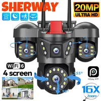 Caméra WiFi de sécurité domestique à 4 objectifs 20MP, 10K, sans fil, 4 écrans, Zoom 16X, PTZ 360 °   Caméras de surveillance Détection automatique du mouvement 1