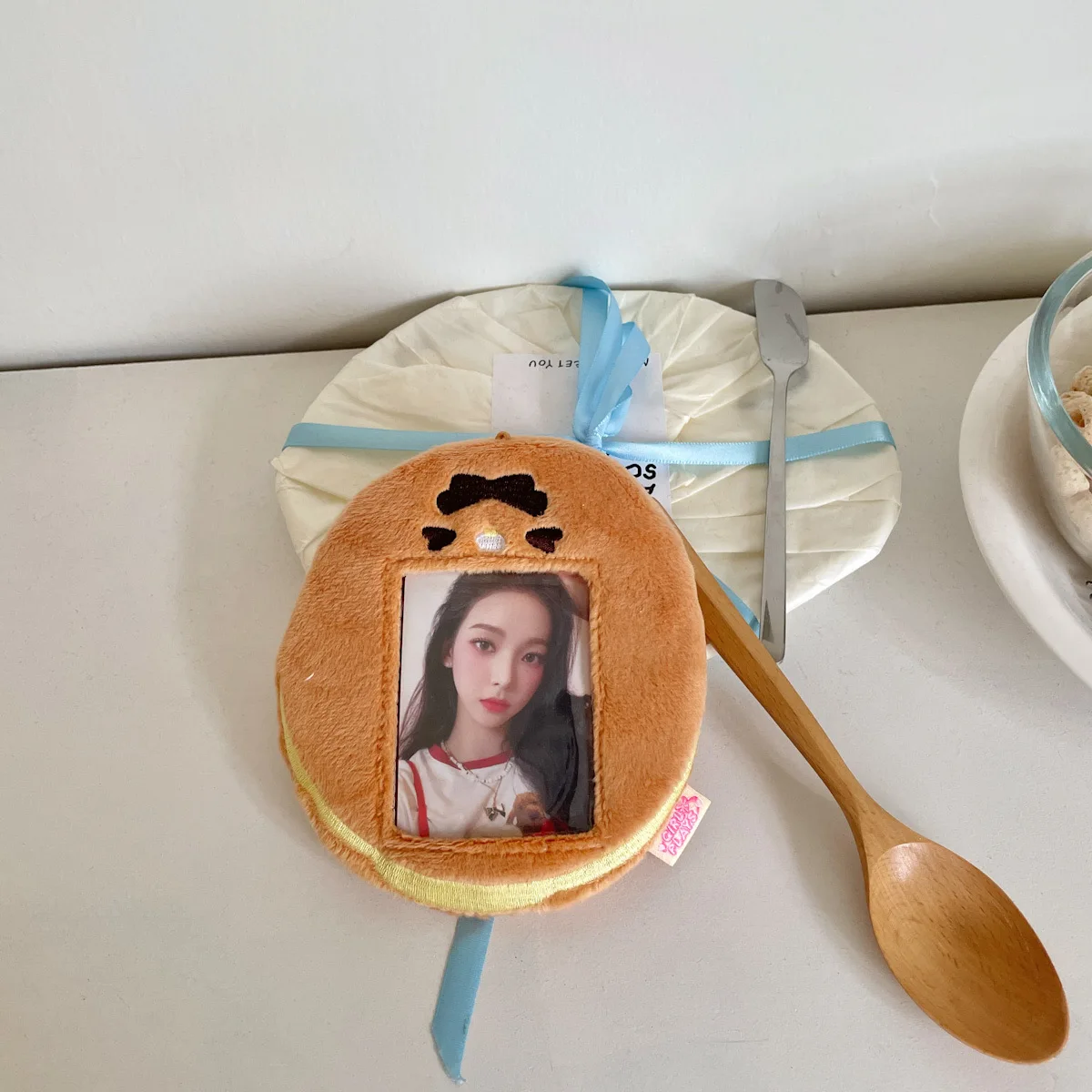 MINKYS Kawaii Food Series Fluffy 3 inch Kpop Photocard Holder Photo Card Holder Bag Pendant School Stationery 5
