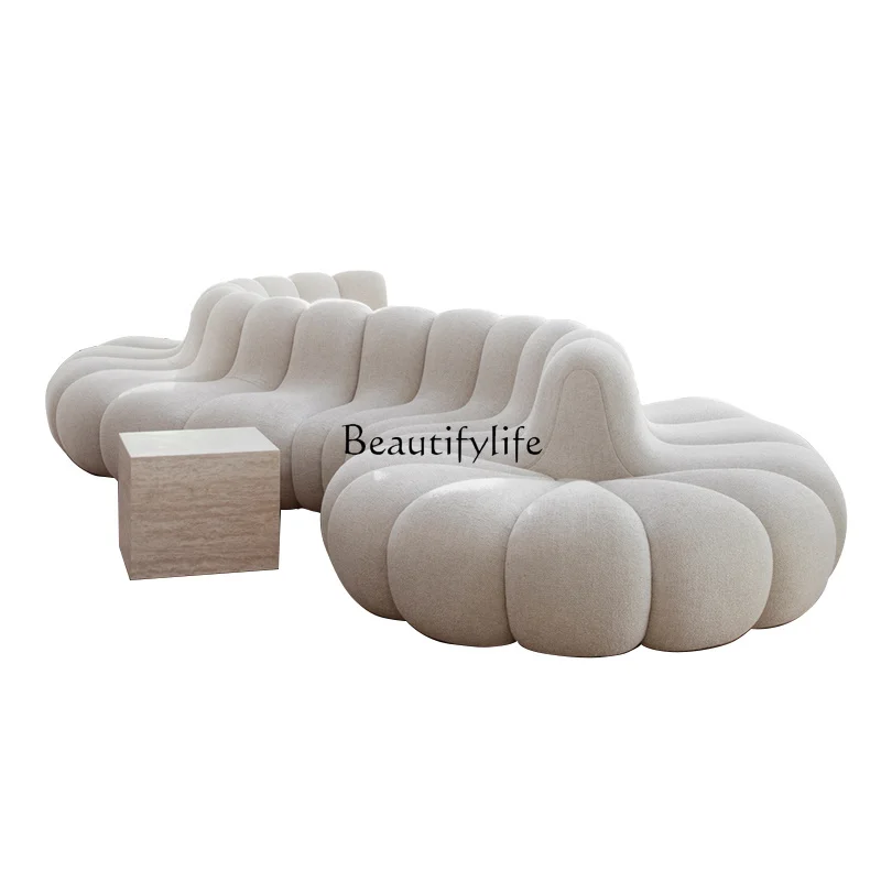 

Customized Lambswool Curved Sofa Living Room Fan-Shaped Double-Sided Module Combination