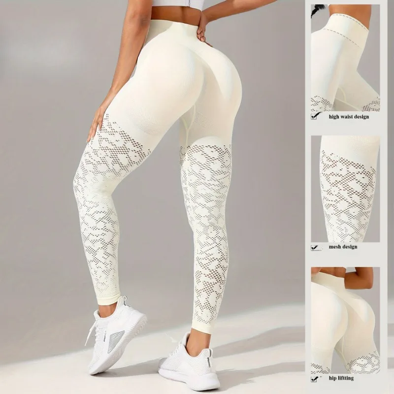 Women Hollow Mesh Yoga Tight Pants High Waist Leggings Workout Running Sexy Hip Liftting Stretchy Fitness Pants 1