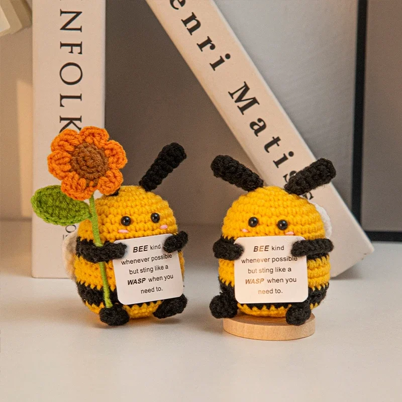 Positive Crochet Flower with Affirmation Card Crochet Energy Potato Fruits Animals Handmade Knitting Kids Gift Desktop Decor