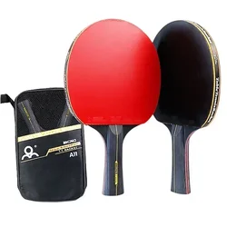 Premium 6 Star Table Tennis Racket Set - Dual Professional Ping Pong Paddles with Superior Pimples-in Rubber and Quality Blade, Includes Protective Carry Bag (6Star Long Handle)