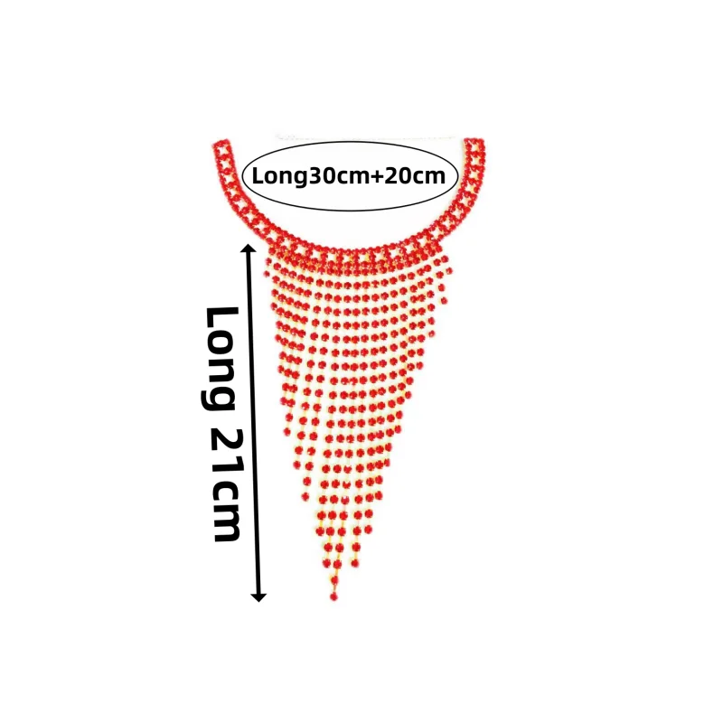 2023 Fashion Luxury Multilayer Long Tassel Rhinestone Necklace Women's Red Crystal Necklace Collar Chain Jewelry Gift Accessorie