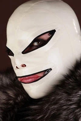 

costume party Latex Rubber Funny Eye mouth zipper White HOOD Mask Masque Sizes:XS-XXL cosplay