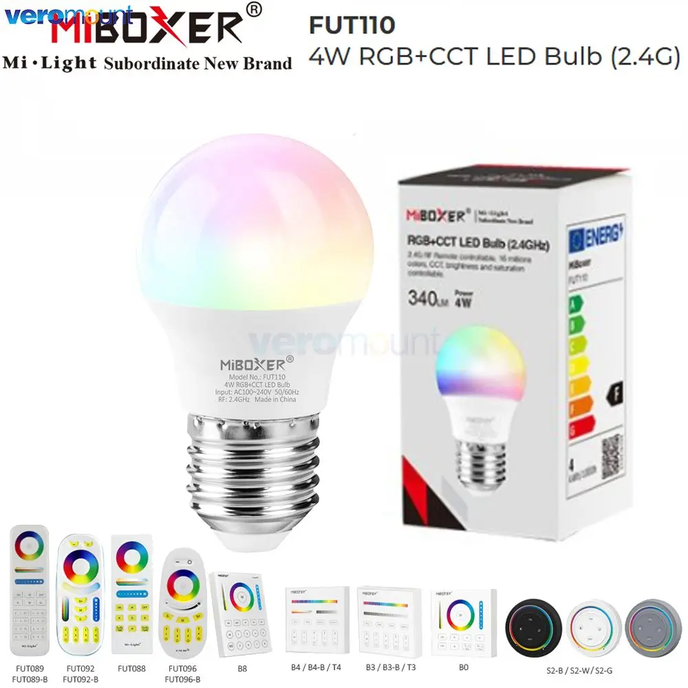 Lampadina Led Miboxer 4W Rgbcct E27 Ac 110V 220V 340Lm Fut110 2.4G Smartphone Remoto A 4 Zone Wifi App Alexa Google Voice Control