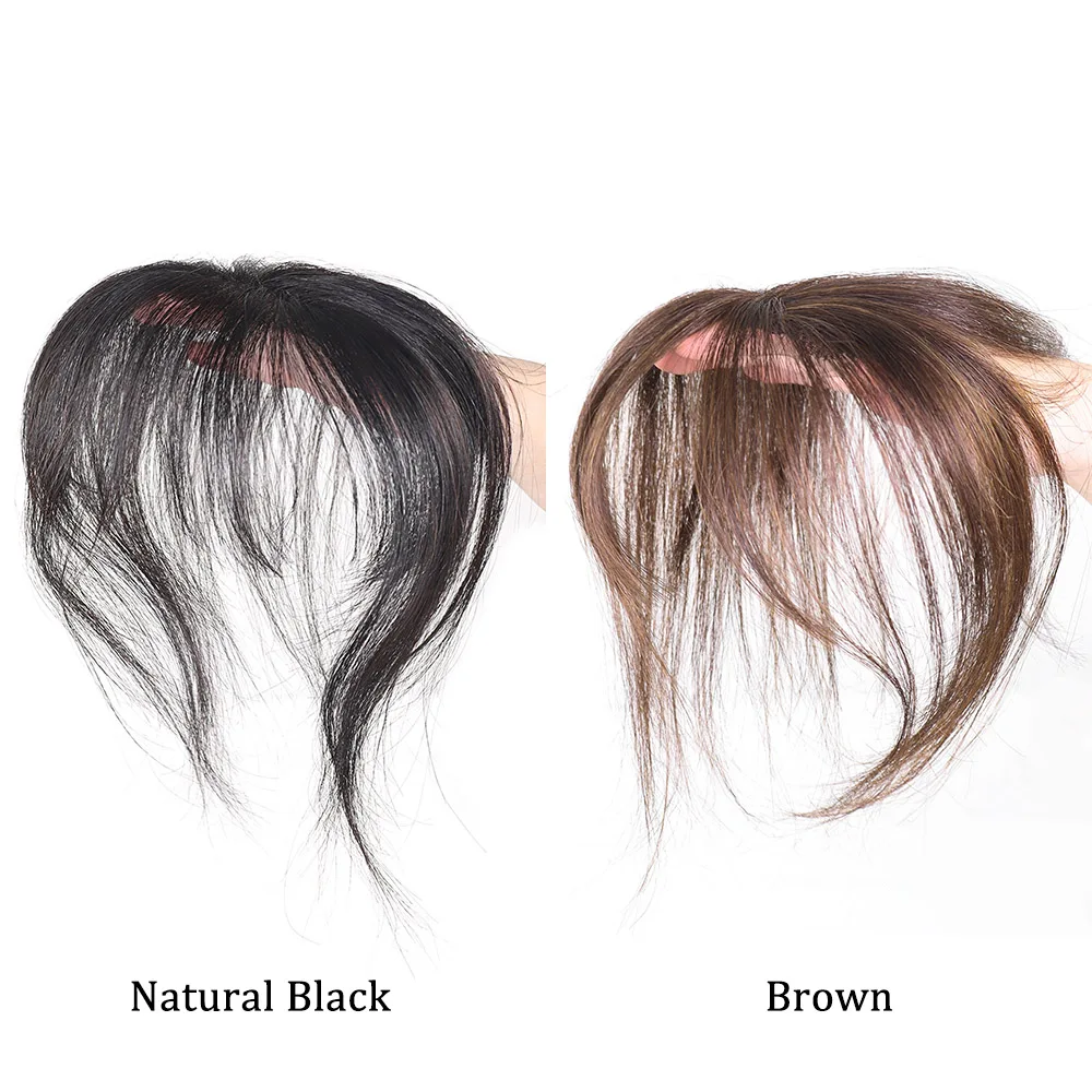 Clip di capelli umani veri in frangia per le donne Frangia d'aria sottile con templi Frangia finta Estensioni dei capelli Parrucchino marrone nero - immagine 5