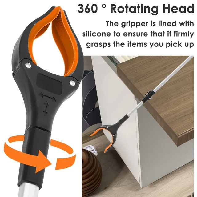 Foldable Gripper Extender Litter Picker Grabber Stick with 360 ° Rotating Clip Hand Tools Portable Collapsible Garbage Grabber 2