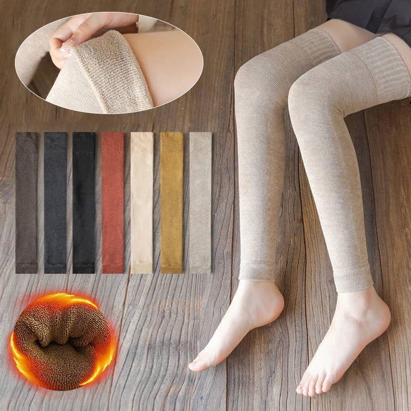 

Leggings Leg Warmer Woolen Thicken Over Knee Socks Winter Warm Leg Sleeves Cover Long Tube Socks Solid Color Comfortable Women