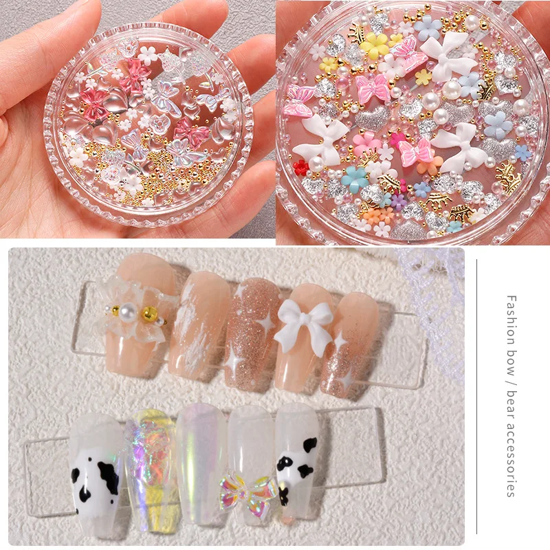 1box Nail Gems Rhinestones Mixed Pearl Resin Metal Beads Multishapes