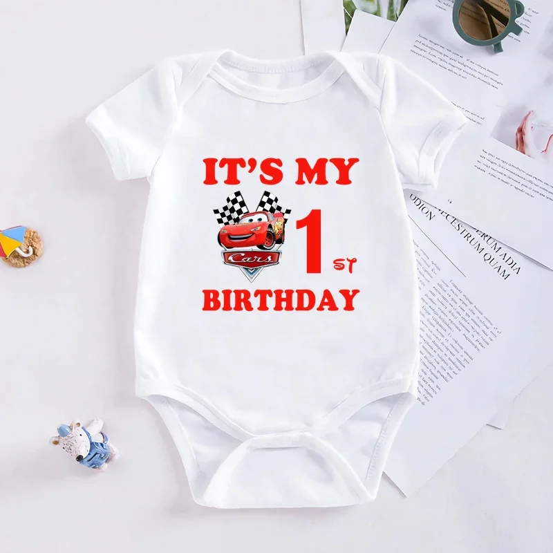 

Комбинезоны для младенцев Disney, детский Ромпер на 1-й день рождения с принтом тачки, Молния Маккуин, комбинезон, наряды, комбинезон, одежда унисекс