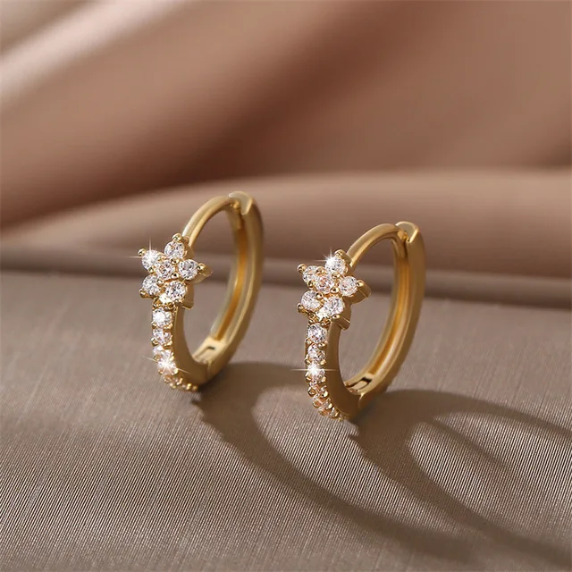 Fashion Stainless Steel Zircon Star Hoops Earrings For Women Vintage Crystal Zirconia Circle Earrings Punk Unisex Rock Jewelry