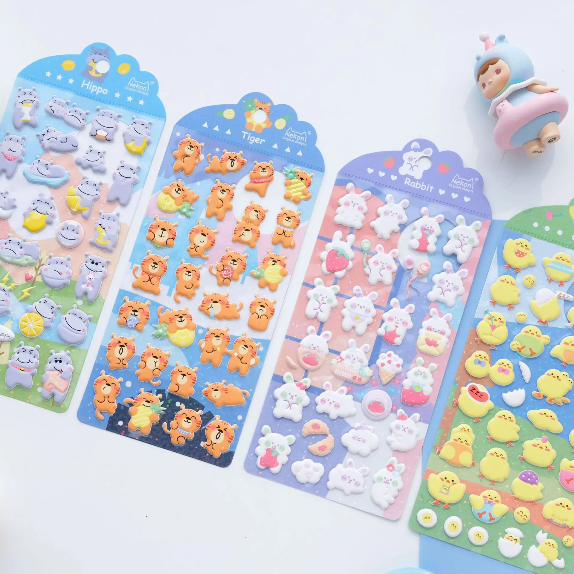 Novelty Cartoon Animals Snacks 3D Puffy Stickers Korean NEKONI Stationery  Diy Scrapbooking Sticker Adhesive Decor Art