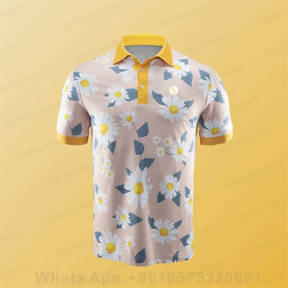 Men's Golf Polo Shirt Quick Dry Short Sleeve Shirts Turn-down Collar Work Clothing Casual Printed Sports T-shirt Football