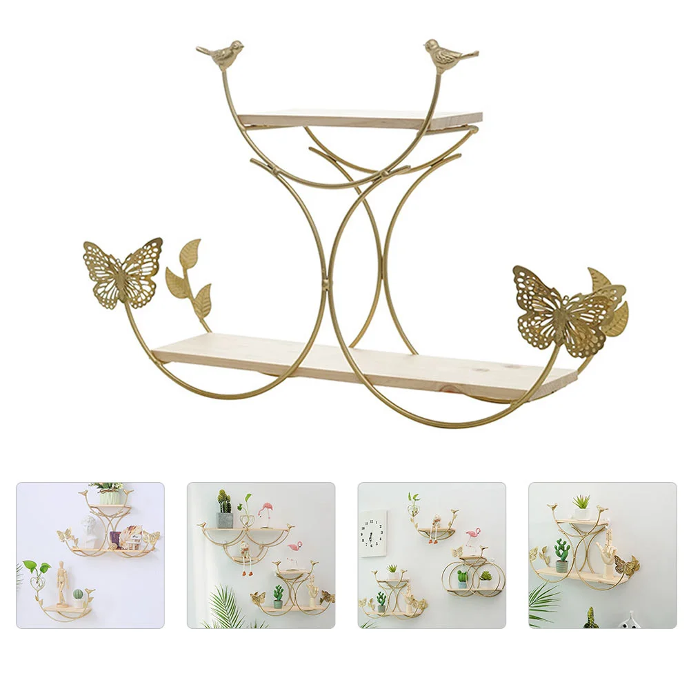 

1pc Multi-purpose Rack Iron Decorative Shelf Wall-mounted Rack (Golden)