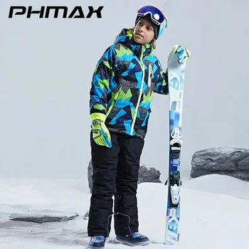 PHMAX-따뜻한 방수 스키 점프 슈트 스노우보드 자켓 남아용 여아용, 야외 스노우 팬츠 슈트, 어린이 스키 점프슈트, 2022 겨울