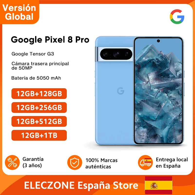 Versión Global Google Pixel 8 Pro 5G Google Tensor G3 6.7inch 120HZ LTPO OLED Display 50MP Cámara principal 5050mAh Batería IP68 Smatphone