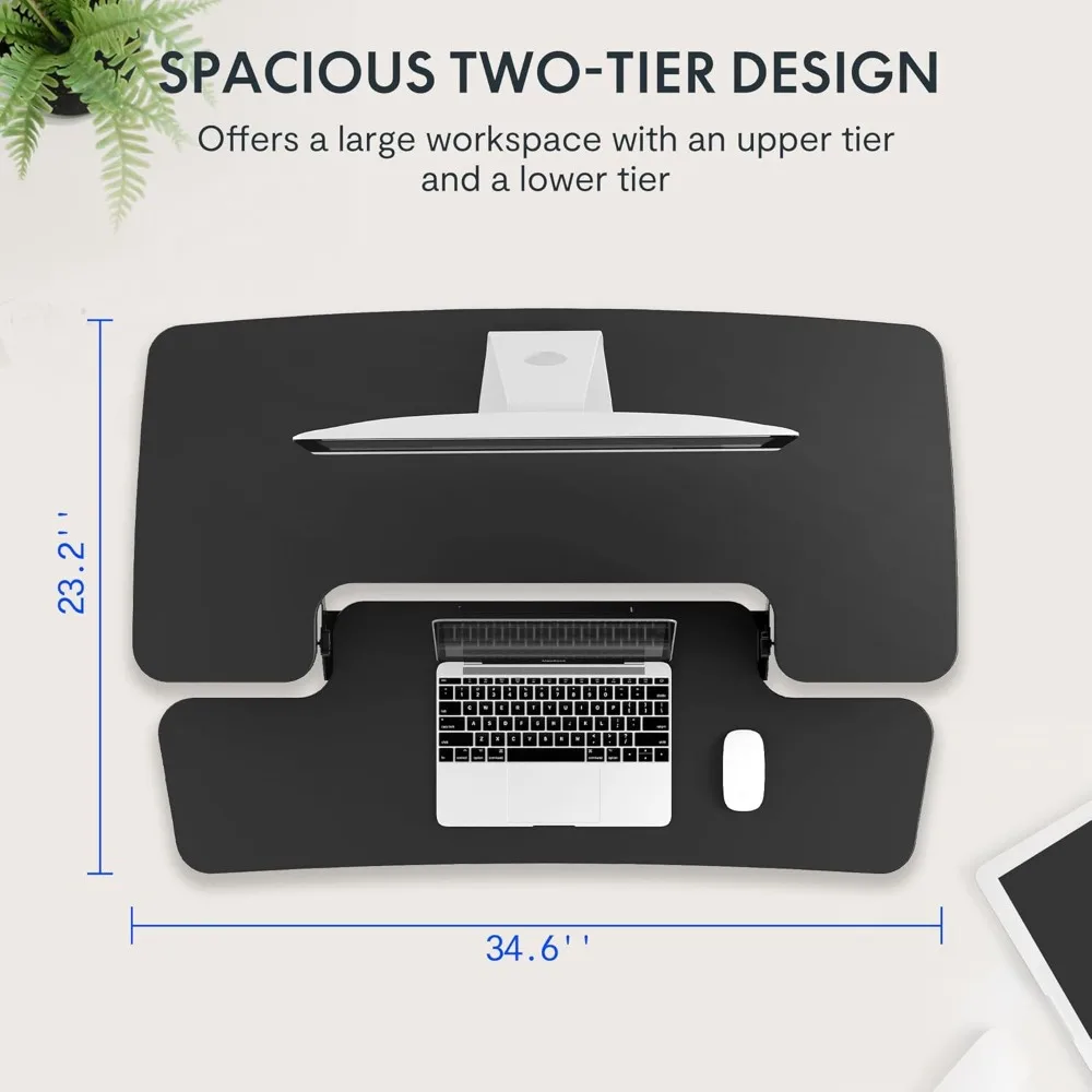 35in Standing Desk Converter Height Adjustable Sit to Stand up Desk Riser Computer Workstation with Keyboard Tray Wide 2-Tier D