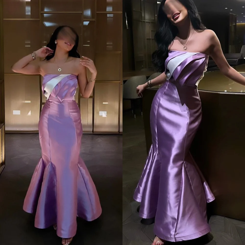 

Retro Strapless Mermaid Floor Length Evening Dresses Draped Satin Formal Occasion Gownفساتين للحفلات الراقصة فساتين مناسبة رسم